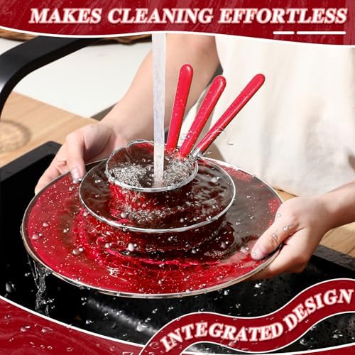 Nuogo 24 Pcs Camping Dinnerware Enamel Mugs Plates Bowls Utensils, Red