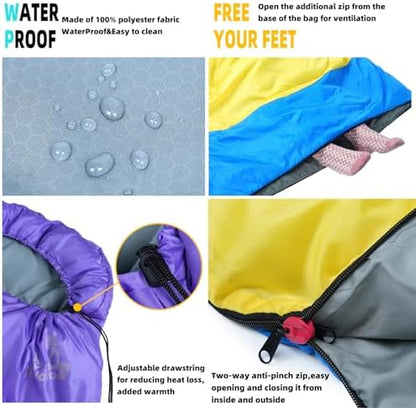 Sleeping Bags for Adults Kids - 3 Season Cold&Warm Weather Waterproof Camping Sleeping Bag - Lightweight Sleeping Bags for Camping Hiking Outdoor Travel