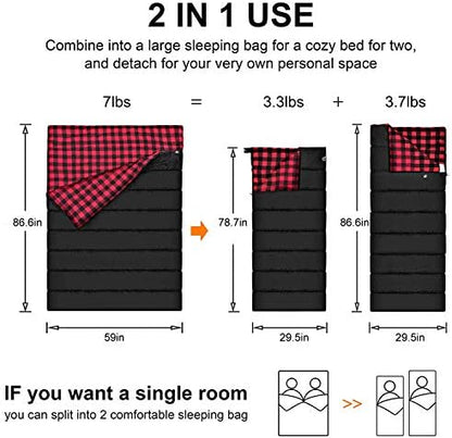 Cotton Flannel Double Sleeping Bag, 2 Person Camping Sleeping Bag