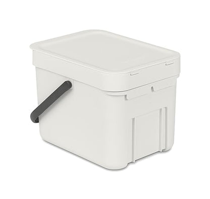 Brabantia Sort & Go Food Trash Can (1.6 Gal/Light Gray) Small Countertop Kitchen Compost Caddy with Handle & Removable Lid, Easy Clean, Fixtures Included for Wall/Cupboard Mounting
