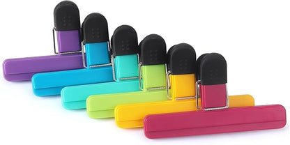 Tamaki 6 Pack Large Chip Bag Clips Assorted Color Food Bag Clips Plastic Heavy Duty Seal Grip, 6 x 3.5 Inch