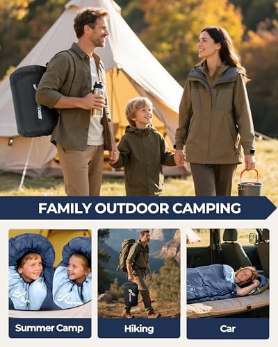 Sportneer Sleeping Bag, 3 Seasons Warm Cold Weather Sleeping Bags for Adults Kids Boys Girls with Compression Sack- Lightweight Camping Essentials Gear Accessories, Backpacking, Hiking