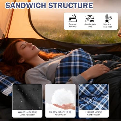 100% Cotton Flannel XXL 3-4 Season Sleeping Bags for Adults