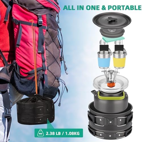 18pcs Camping Cookware Kit, Nonstick Pots Pans and Kettle Set