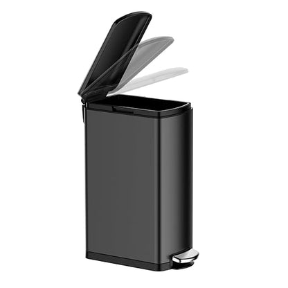 30 L Kitchen Step Trash Can, 8 Gallon Narrow Stainless Steel Waste Bin with Soft-Close Lid, Rectangle Rubbish Bin with Removable Inner Bucket for Bathroom, Dining Room, Living Room