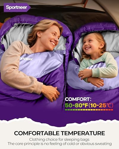 Sportneer Sleeping Bag, 3 Seasons Warm Cold Weather Sleeping Bags for Adults Kids Boys Girls with Compression Sack- Lightweight Camping Essentials Gear Accessories, Backpacking, Hiking