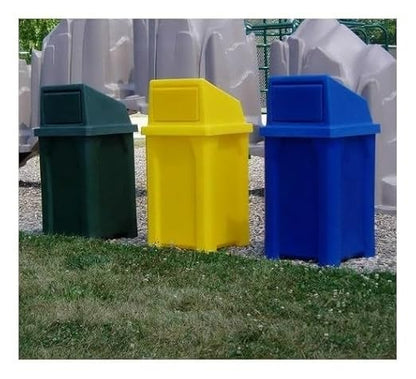 32 Gallon Square 100% Recycled Plastic Heavy Duty Outdoor Trash Can with Push Lid - Great for Schools and Businesses - Red