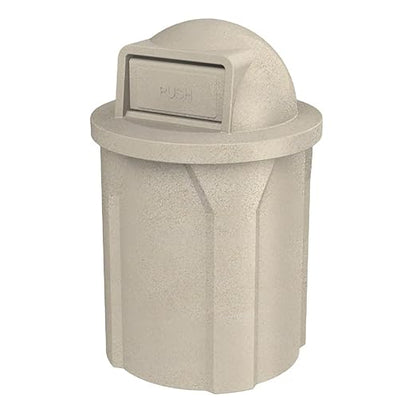 42 Gallon Circle 100% Recycled Plastic Heavy Duty Indoor or Outdoor Commercial Trash Can with Push Open Dome Lid and Internal Liner | Great for Schools and Businesses - Beige Granite