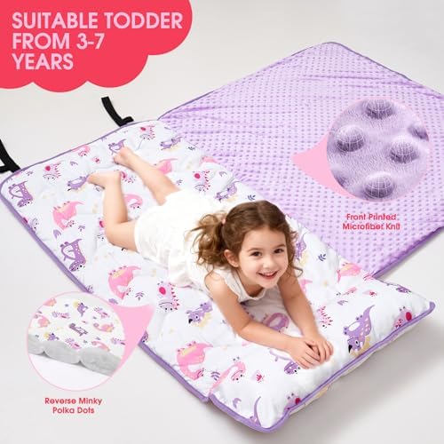ACRABROS Toddler Nap Mat with Pillow and Blanket, Large Rolled Napping Mats,Slumber Bags for Boys Girls,Kids Sleeping Bag for Daycare, Preschool Travel