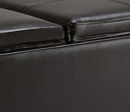 SIMPLIHOME Avalon 35 inch Wide Contemporary Rectangle 5 Pc Storage Ottoman in Tanners Brown Vegan Faux Leather, Assembled, for the Living Room, Entryway and Family Room