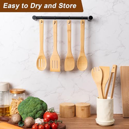 Eisinly 7-Piece Wooden Cooking Spoons, Polished Bamboo Utensil Set