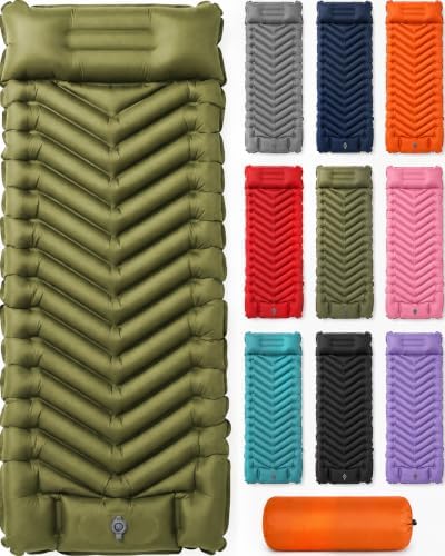 MalloMe Sleeping Pad for Camping, Camping Mattress - Bed for Outdoors Built-in Foot Pump Air Mattress for Backpacking Leak-Resistant Inflatable Travel Mat Compact Ultralight Single & Double