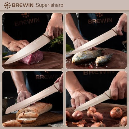 Knife Set, Brewin Kitchen Knife Set, Knives Set for Kitchen, Universal Knife Block, Utility Knife Block Set, New Home Essentials, Apartment Essentials, Camping essentials, RV Essentials