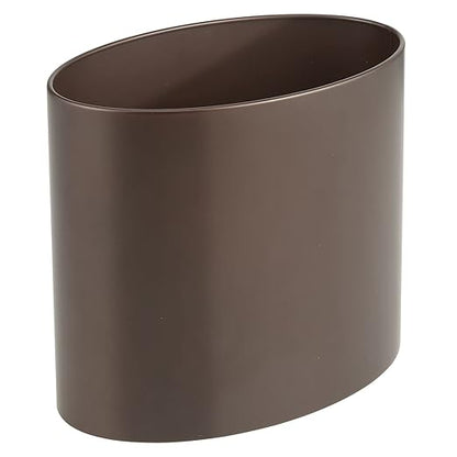 mDesign Stainless Steel Metal Oval Trash Can, 7.9 Liter/2.09 Gallon Wastebasket, Garbage Basket Bin for Bathroom, Bedroom, Kitchen, Home Office, Holds Waste and Recycle, Mirri Collection, Bronze