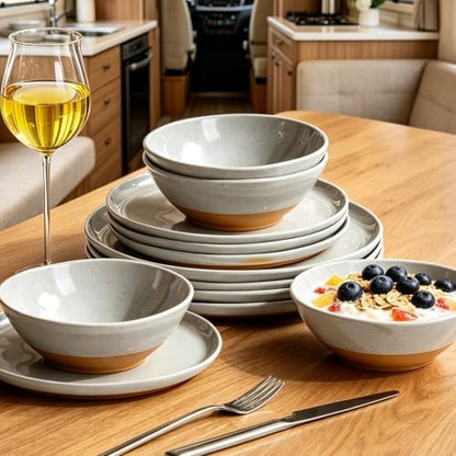 Melamine Dinnerware Set for 4, Unbreakable Plates and Bowls, Gray