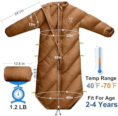 Walkable Toddler Sleeping Bags for Kids, Boys Girls (2T-4T) - Puffy Camping Sleeping Sack for Indoor, Outdoor, Travel, Sleepover, Slumber Party (up to 46 in)- Machine Washable, Lightweight
