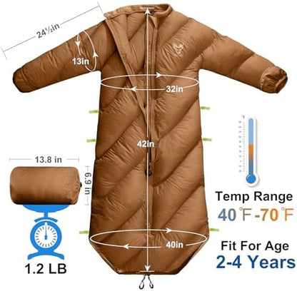 Walkable Toddler Sleeping Bags for Kids, Boys Girls (2T-4T) - Puffy Camping Sleeping Sack for Indoor, Outdoor, Travel, Sleepover, Slumber Party (up to 46 in)- Machine Washable, Lightweight