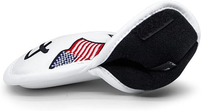 US Flag Golf Iron Covers Headcovers - 10pcs Patriotism Golf Club Covers for Irons - White Synthetic Leather Golf Iron Wedge Head Covers fits for PXG, Taylormade, Mizuno JPX MP, Etc.