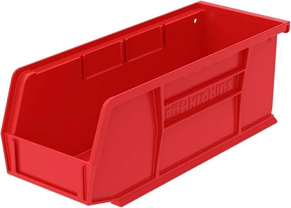 Akro-Mils 30224 AkroBins Plastic Storage Bins, Space-Saving Stackable Bins for Garage, Pantry, Craft Organization, 11" L x 4" W x 4" H, Red, 12-Pack