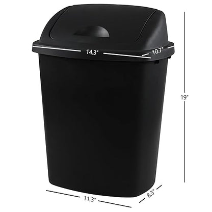 25 Liter Plastic Swing-Top Trash Can, 4-Pack Swing Lid Waste Can, Black