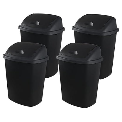 18 Gallon Plastic Garbage Bin with Swing Lid, Set of 4 Large Trash Can, Black