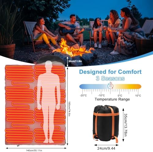 Heated Sleeping Bags for Adults Camping Cold Weather, 95–149°F for 4-Season