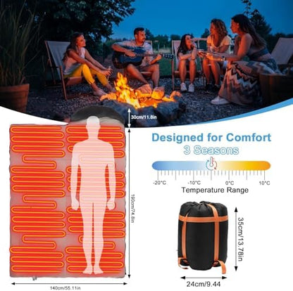 Heated Sleeping Bags for Adults Camping Cold Weather, 95–149°F for 4-Season
