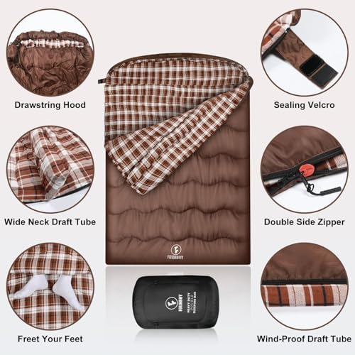 0 Degree Cotton Flannel Double Sleeping Bag for Adults