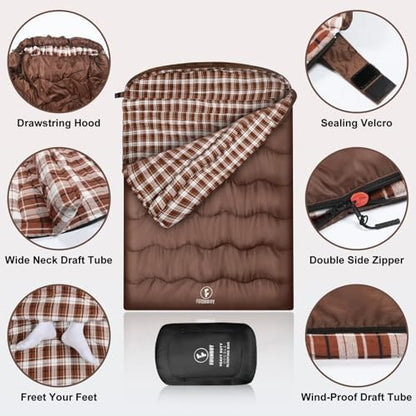0 Degree Cotton Flannel Double Sleeping Bag for Adults