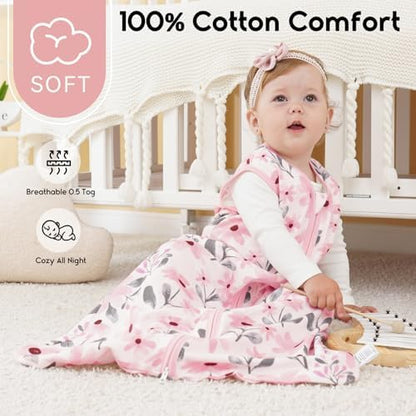 Yoofoss Baby Sleep Sack 6-12 Month 0.5TOG 100% Organic Cotton 2-Way Zipper