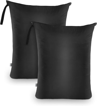 OTraki 2Pcs Large Laundry Bags 24x32 inch Wet Dry Bag Reusable Waterproof bag with Zipper Wet Clothes Blanket/Bedding/Coat/Sweater Organize Machine Washable for Home Travel Hotel Camping, Black
