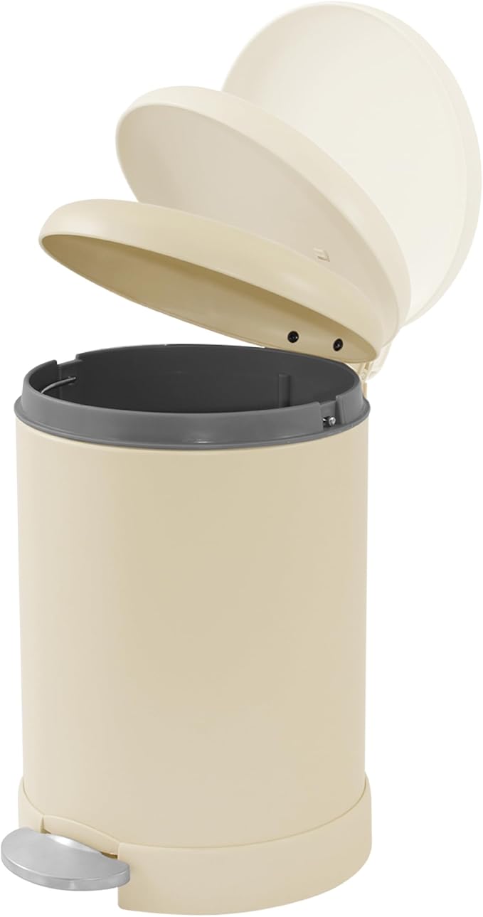 Glad Small Trash Can, 1.2 Gallon | Round Stainless Steel Garbage Bin with Soft Close Lid & Step Foot Pedal | Metal Waste Basket with Removable Inner Bucket, Almond