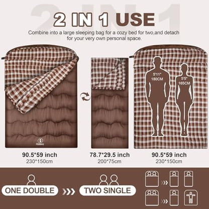 0 Degree Cotton Flannel Double Sleeping Bag for Adults