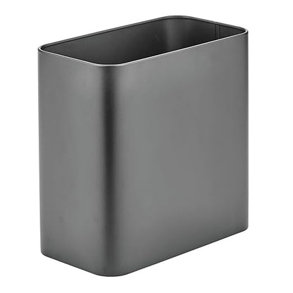 mDesign Small Metal 2.4 Gallon/9 Liter Trash Can Wastebasket Garbage Bin for Bathroom, Slim Rubbish Waste Bin Trashcans for Master/Guest Bath, Mirri Collection, Graphite Gray