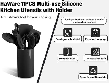 HaWare 11 PCS Silicone Cooking Utensils Set, Black