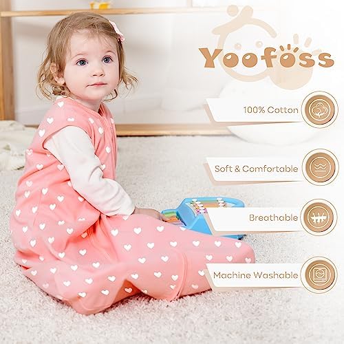 Yoofoss Baby Sleep Sack 6-12 Month 0.5TOG 100% Organic Cotton 2-Way Zipper