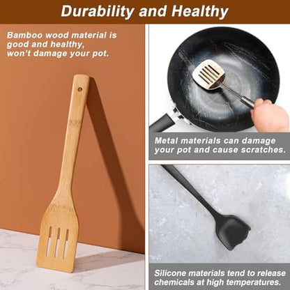 Eisinly 7-Piece Wooden Cooking Spoons, Polished Bamboo Utensil Set