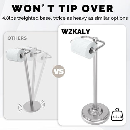 Toilet Paper Holder Stand, Brushed Nickel Toilet Paper Holder Free Standing, Post Pivoting Design & Stable Weighted Base SUS304 Stainless Steel for Bathroom(Mega Roll)
