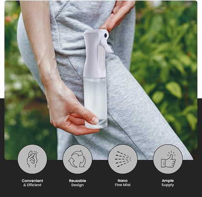 VIGOR PATH Continuous Spray Bottle for Hair – Fine Mist Mister for Hairstyling, Cleaning, Plants, Pets, Barbers, Salons, and Essential Oil Applications (200ml/6.7 oz) Clear