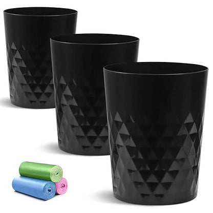YGJT Small Trash Can, 3 Pack 1.8 Gallons Bathroom Trash Can, Slim Waste Basket, Round Garbage Can, Plastic Trash Bin for Kitchen, Dorm, Bedroom, Office, Living Room, Study, Compact Spaces