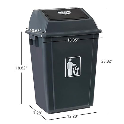 Morcte 4-Pack 13 Gallon Kitchen Trash Can with Swing Lid, Plastic Kitchen Garbage Can, Gray