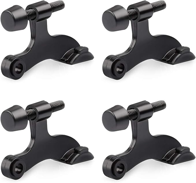 HOMOTEK 4 Pack Hinge Pin Black Door Stopper,Adjustable Deluxe Heavy Duty Door Stopper 2-1/2"x1-3/4”,with Black Rubber Bumper Tips