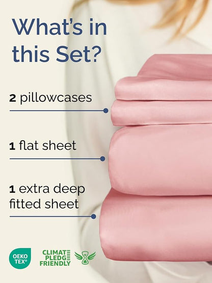 Extra Deep Pocket Queen Sheet Set - 4 Piece Breathable & Cooling Bed Sheets - Hotel Luxury Sheet Set - Soft, Wrinkle Free and Comfy - Easily Fits Extra Deep Mattresses - Deep Pocket Baby Pink Sheets