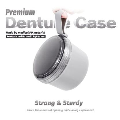 Large Denture Bath Cup No Leak Denture Case Retainer Cleaner Case Complete Cleaning Care Denture Clear and Retainer Denture Holder for Soaking (grey)