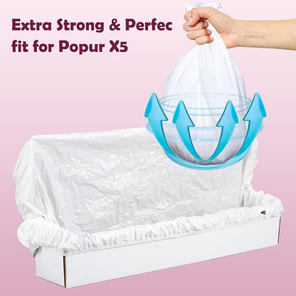 Trash Bags for Popur X5 Litter Box – Thickened, Leakproof Design, 7-Day Odor Control Perfect Fit for Popur X5 Self-Cleaning Cat Litter Boxes -40PCS