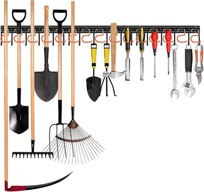 51'' All Metal Garden Tool Organizer Adjustable Garage Tool Organizer Wall Mount Garage Organizers and Storage with Heavy Duty Hooks Tool Hangers for Garage Wall, Shed, Garden