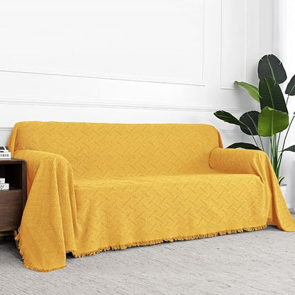 MYSKY HOME Geometrical Couch Cover Sofa Covers for 1 Cushion Couch Single Sofa Slipcovers for Small Chair Recliner Couch Covers Woven Jacquard Fabric Sofa Throws for Dogs (Medium, 71" x 91", Yellow)