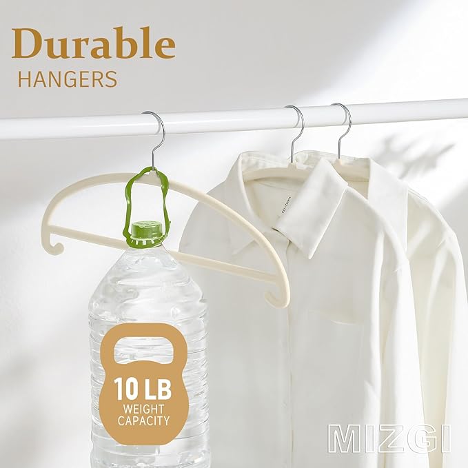 MIZGI 50 Pack Ivory Velvet Hangers - No Shoulder Bumps, Heavy Duty Non-Slip Chrome Hooks for Jackets, Coats, Pants