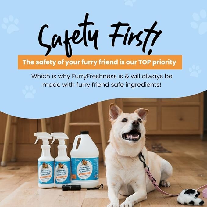 FurryFreshness Extra Strength Cat or Dog Pee Stain & Permanent Odor Remover + Smell Eliminator -Removes Stains From Pets & Kids Including Urine or Blood- Lifts Old Carpet Stains- (2 Pack)