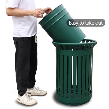 Outdoor Metal Slatted Trash Receptacle,Waste Receptacle，Commercial Trash Cans,Zone Round Garbage Bin,Square Hotel Street Patio Indoor Metal Stan (Big-Green)